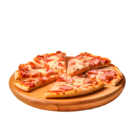 Slices of pizza on a wooden board isolated on a transparent background png