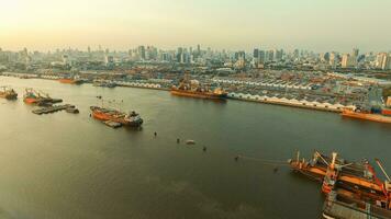 aerial view of chaopraya river and shipping port in bangkok thailand photo