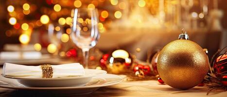 Chrstmas table setting, festive dinner decoration, ai generated photo