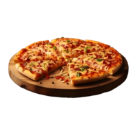 Pizza su un' di legno tavola su un' buio sfondo ai generato png