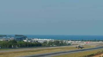 PHUKET, THAILAND FEBRUARY 08, 2023 Widebody passenger plane Boeing 787 Dreamliner, A6 BNC of Etihad Airways take off, departure at Phuket airport. Passenger flight video