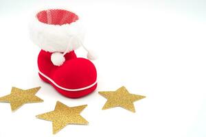 Santa's shoe and Gold Star isolated on white background. Christmas background. photo