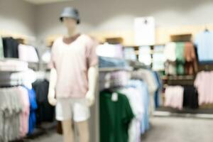 Abstract blurred background of interior clothing store at Shopping Mall. blurred image background with clothing store. photo