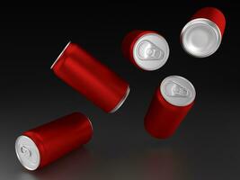 Red aluminium cans on black background photo