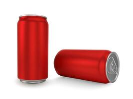 Red aluminium cans on white background photo