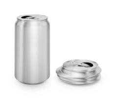 open can of beverage and Compressed cans isolated on a white background photo