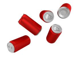 Red aluminium cans on white background photo