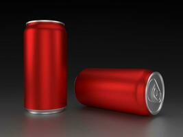 Red aluminium cans on black background photo