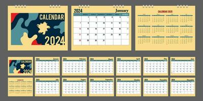 Calendar planner 2024, schedule month calender, organizer template. Week starts on Sunday, Vector illustration.