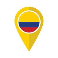 bandera de Colombia bandera en mapa determinar con precisión icono aislado amarillo color vector