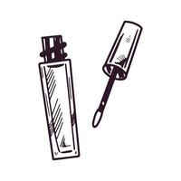 dibujado a mano labio brillo, líquido lápiz labial o líquido ojo sombra, belleza cosmético elemento, yo cuidado. ilustración para belleza salón, cosmético almacenar, maquillaje diseño. garabatear bosquejo estilo. vector