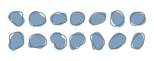 Hand-drawn grey round abstract organic blots of irregular shape. Liquid shapes for decorations. Vector illustration.