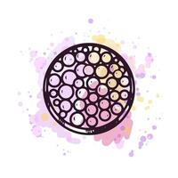 Hand-drawn blush in balls, beauty cosmetic element, self care. Illustration on a watercolor pastel background with splashes of paint. Useful for beauty salon, cosmetic store, makeup. Doodle sketch. vector