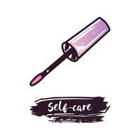 Hand-drawn applicator for applying liquid lipstick and eye shadow, beauty cosmetic element, self care. Illustration for beauty salon, cosmetic store, makeup design. Doodle sketch style. vector