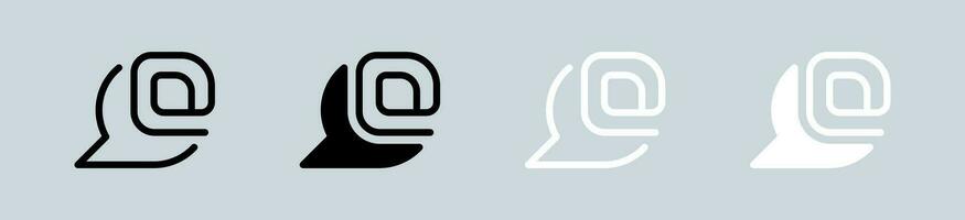 Mention icon set in black and white. At signs vector illustration.