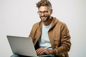 Business man using laptop online communicate photo