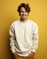 Young handome man smiling wearing sweatshirt isolated photo