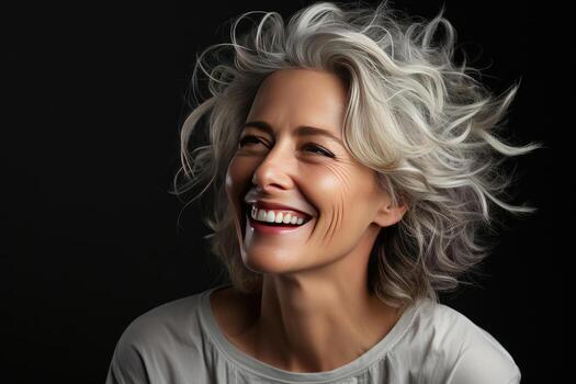 portrait of a gorgeous 50s mid age woman with gray hair