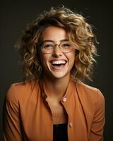 Business woman happy and smiling it in work isolated background photo