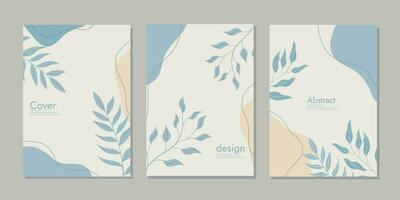 set of book cover designs with hand drawn floral decorations For book, binder, diary, planner, brochure, notebook, catalog. abstract boho botanical background A4 size. vector