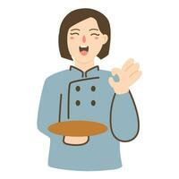 chef girl smiling in uniform illustration vector