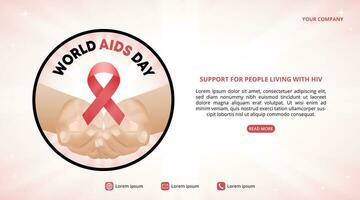 World Aids Day background with hands holding a red ribbon vector