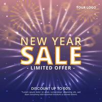 Square New Year Sale banner with typography and fireworks vector