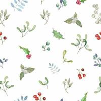 Watercolor Christmas seamless pattern. Hand drawn floral illustration isolated on white background. vector