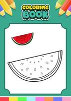 frutas colorante libro para niños. sandía vector ilustración