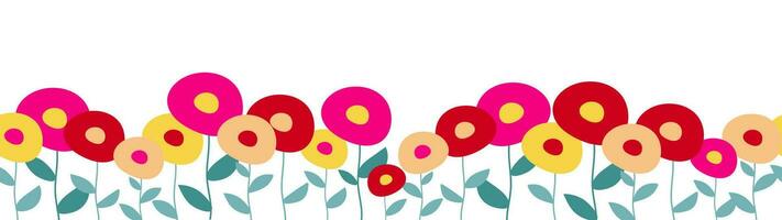 Bright floral vector seamless long background with decorative colorful flowers on a white.