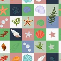 pattern, colored squares with seashells. vector