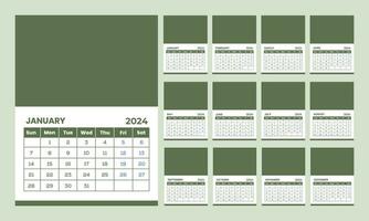 Wall Calendar 2024, Monthly Calendar Template, One Page Wall Calendar 2024, New Year Wall Calendar Template, 12 month Wall Calendar vector