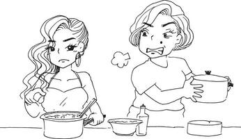 family cooking mother daughter vector