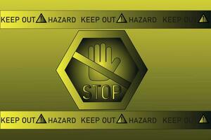 Stop. Vector illustration of a trendy, modern style with hazard warning tapes, on an olive background. Use as desktop wallpaper, workspace mockup.