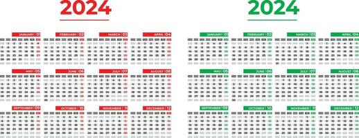 Calendar 2024 week starts Sunday corporate calendar design planner template. with 2 color variations. vector