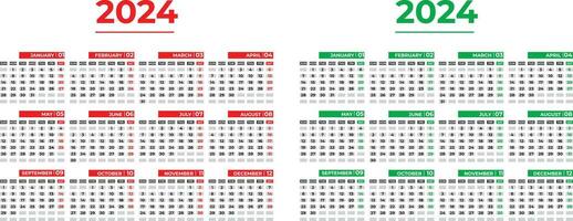 Calendar 2024 week starts Sunday corporate calendar design planner template. with 2 color variations. vector