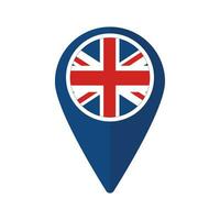 United Kingdom flag on blue pin map. Flag of UK on map pointer icon vector