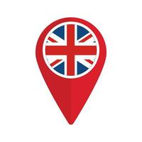 United Kingdom flag red pin map. Flag of UK in red pinpoint map vector