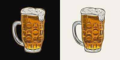 Full glass of beer. Mug with overflowing beer foam vector