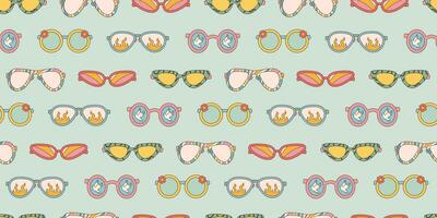 Sunglasses seamless pattern in retro groovy hippie style. Vector illustration 60s 70s