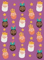 Christmas purple background, the three kings of orient, Melchior, Gaspard and Balthazar for wrapping paper pattern vector