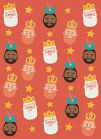 Christmas red background, the three kings of orient, Melchior, Gaspard and Balthazar for wrapping paper pattern vector