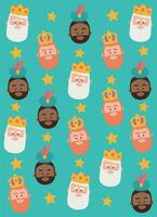 Christmas green background, the three kings of orient, Melchior, Gaspard and Balthazar for wrapping paper pattern vector