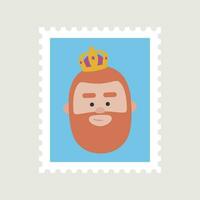 King Gaspar blue postage stamp. Christmas ornament isolated vectorized. Magi, wise man vector