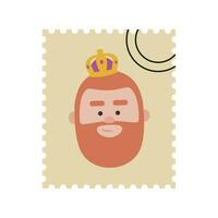 Cute King Gaspar postage stamp. Christmas ornament isolated vectorized. Magi, wise man vector