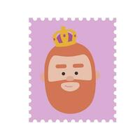 King Gaspar purple postage stamp. Christmas ornament isolated vectorized. Magi, wise man vector