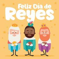 contento Epifanía escrito en español. Tres gracioso sabio hombres. reyes de orientar en amarillo antecedentes. vector