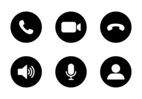 Call, video camera, microphone, speaker, and profile icon button vector