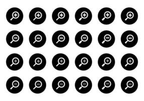 Zoom button icon vector set collection. Magnifying glass sign symbol in black circle