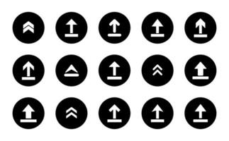 Upload icon vector in black circle. Up arrow sign symbol